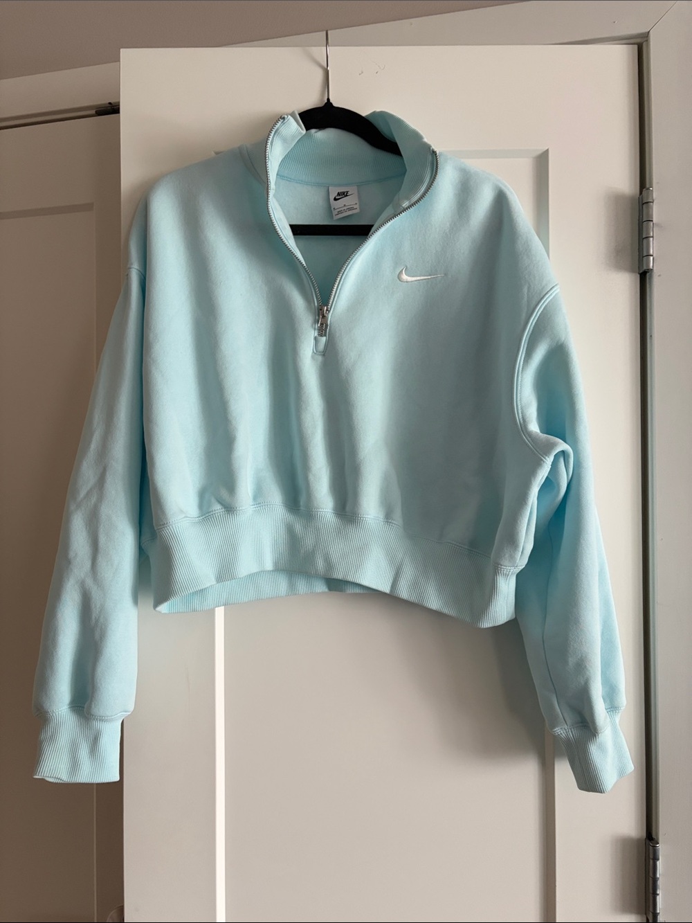Nike Women's Pastel Blue Cropped Quarter-Zip Sweatshirt